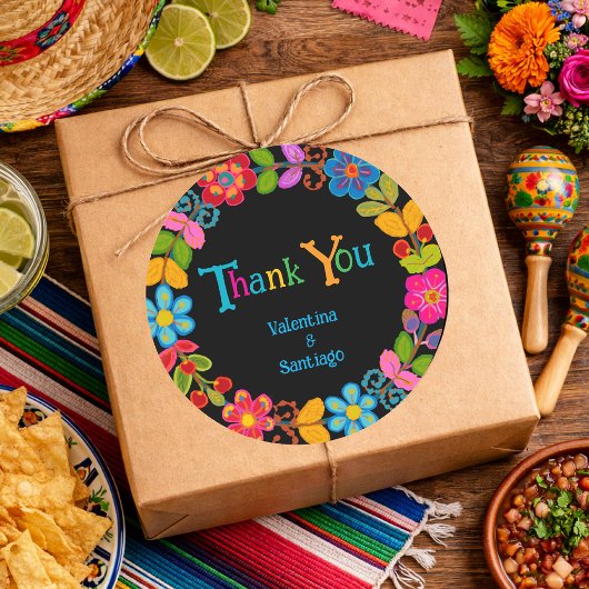 Sticker Rond Mariage floral mexicain moderne