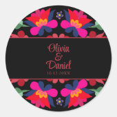 Sticker Rond Mariage Floral mexicain noir et rouge (Devant)