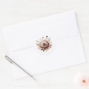 Sticker Rond Mariage Floral Mocha Mousse