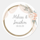 Sticker Rond Mariage floral moderne Boho rose élégant (Devant)