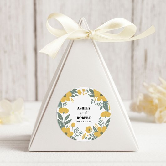 Sticker Rond Mariage floral moderne jaune betercup