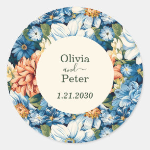 Sticker Rond Mariage Floral Moderne Pastel