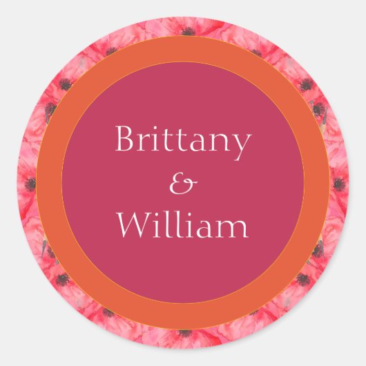 Sticker Rond Mariage floral moderne rose et orange (Devant)