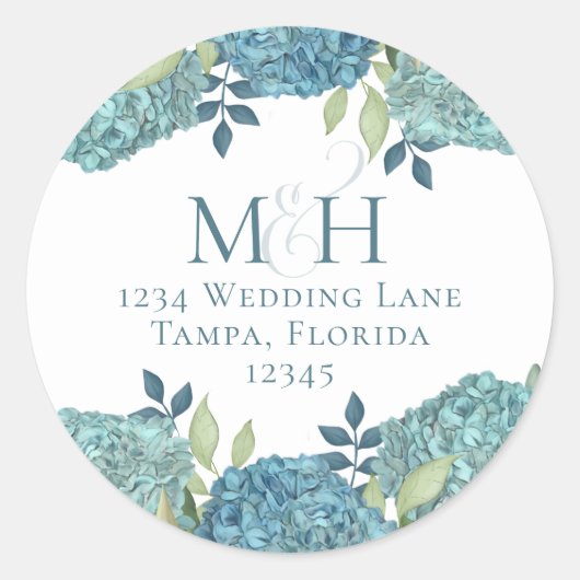 Sticker Rond Mariage Floral Monogramme Adresse de retour Hydran (Devant)