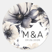 Sticker Rond Mariage floral noir blanc noir (Devant)