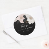 Sticker Rond mariage floral noir et blanc merci (Enveloppe)