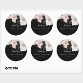 Sticker Rond mariage floral noir et blanc merci (Feuille)
