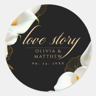 Sticker Rond Mariage Floral Noir Moderne