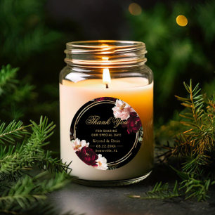 Sticker Rond Mariage floral noir noir foncé Moody Bourgogne