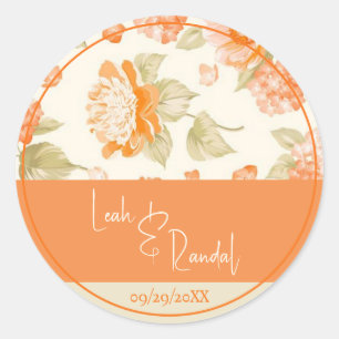 Sticker Rond Mariage Floral Orange