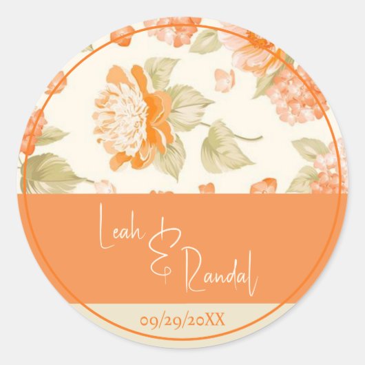 Sticker Rond Mariage Floral Orange (Devant)