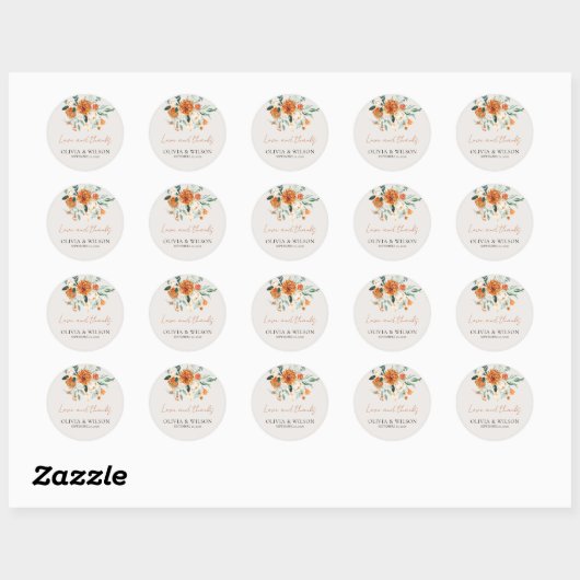 Sticker Rond Mariage Floral Orange Boho Fall (Feuille)