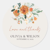 Sticker Rond Mariage Floral Orange Boho Fall (Devant)