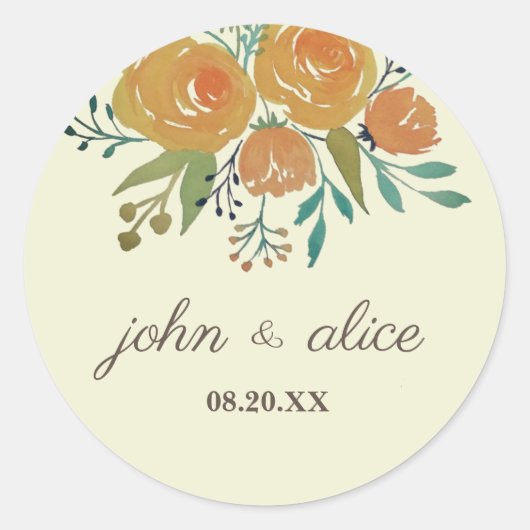 Sticker Rond Mariage floral orange jaune et crème (Devant)