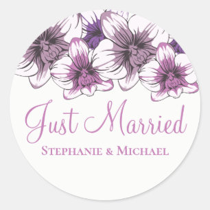 Sticker Rond Mariage Floral Orchidées Violettes Fleurs de Maria