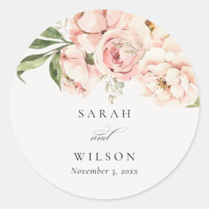 Sticker Rond Mariage floral Pastel Soft Blush Peach Peony