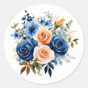Sticker Rond Mariage floral peint bleu marine et bracelet
