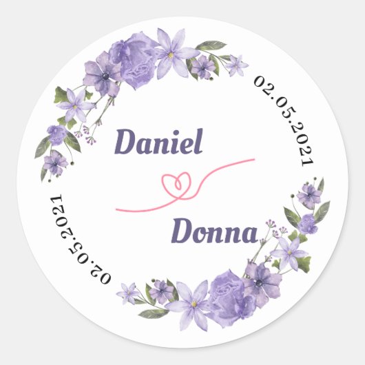 Sticker Rond Mariage floral pourpre (Devant)