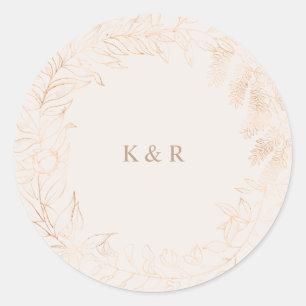 Sticker Rond Mariage Floral Romantique en Or Monogramme