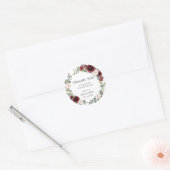 Sticker Rond Mariage Floral rose Bourgogne Favoriser le Merci (Enveloppe)