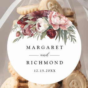 Sticker Rond Mariage floral rose de Bourgogne