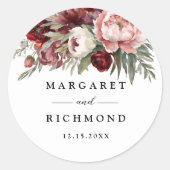 Sticker Rond Mariage floral rose de Bourgogne (Devant)
