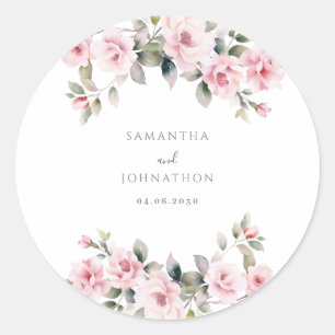 Sticker Rond Mariage Floral Rose Élégant
