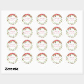 Sticker Rond Mariage floral rose et pêche (Feuille)