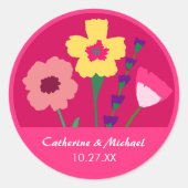Sticker Rond Mariage floral rose gras et brillant Fuchsia (Devant)