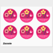 Sticker Rond Mariage floral rose gras et brillant Fuchsia (Feuille)