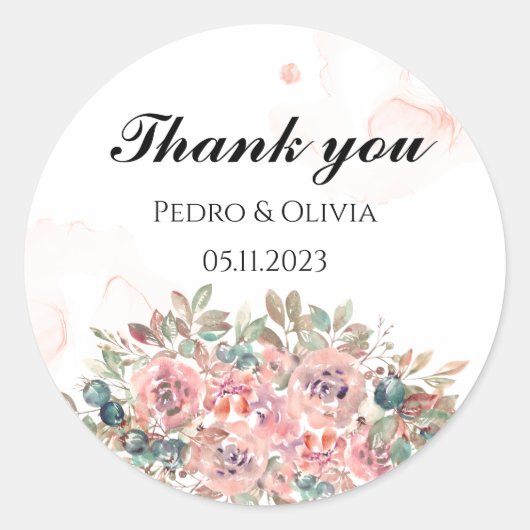 Sticker Rond Mariage floral rose moderne (Devant)