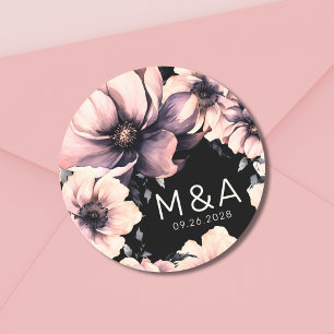 Sticker Rond Mariage floral rose moderne