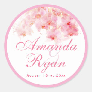 Sticker Rond Mariage floral rose orchidée