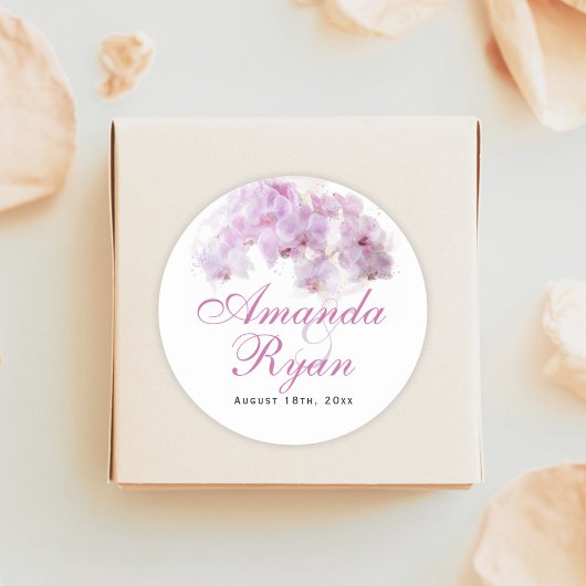Sticker Rond Mariage floral rose orchidée