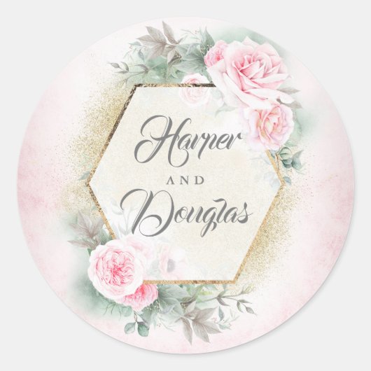 Sticker Rond Mariage floral rose pâle (Devant)