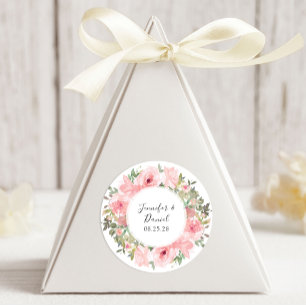 Sticker Rond Mariage Floral Rose Pâle Luxuriant Aquarelle