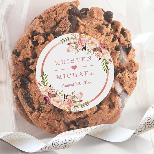 Sticker Rond Mariage Floral rose rose