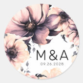 Sticker Rond Mariage floral rose rose et élégant moderne (Devant)