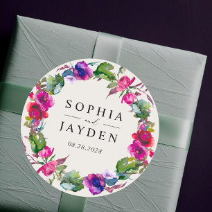 Sticker Rond Mariage floral rose rose printanier chic