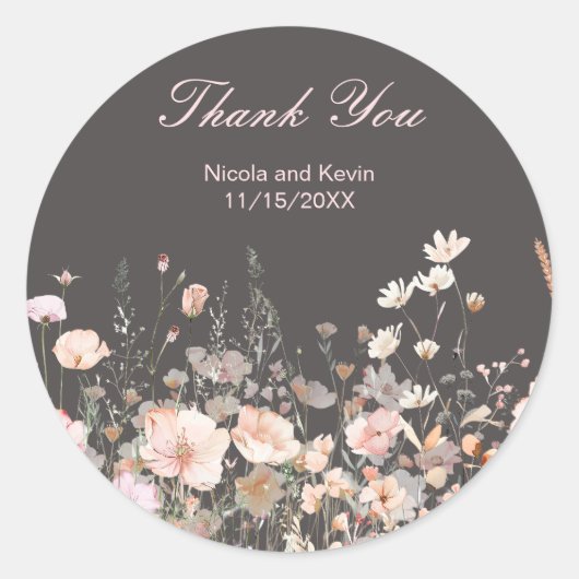 Sticker Rond Mariage floral rose rose rose fleur sauvage (Devant)