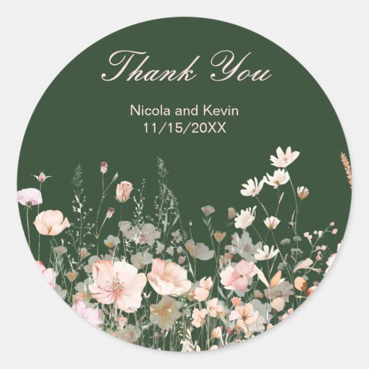 Sticker Rond Mariage floral rose rose rose fleur sauvage (Devant)
