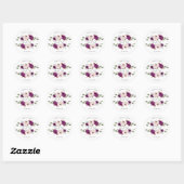 Sticker Rond Mariage floral rose rose rose prune moderne (Feuille)