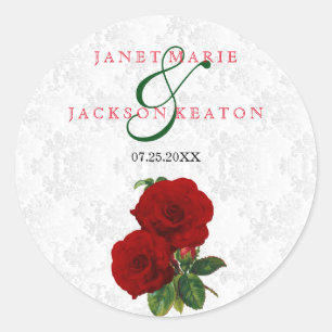 Sticker Rond Mariage floral Rose rouge profonde