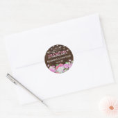 Sticker Rond Mariage floral rose rustique personnalisé (Enveloppe)