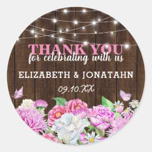 Sticker Rond Mariage floral rose rustique personnalisé