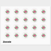 Sticker Rond Mariage floral rose vif (Feuille)