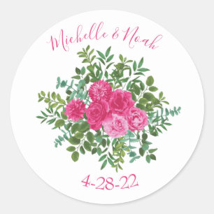 Sticker Rond Mariage floral rose vif
