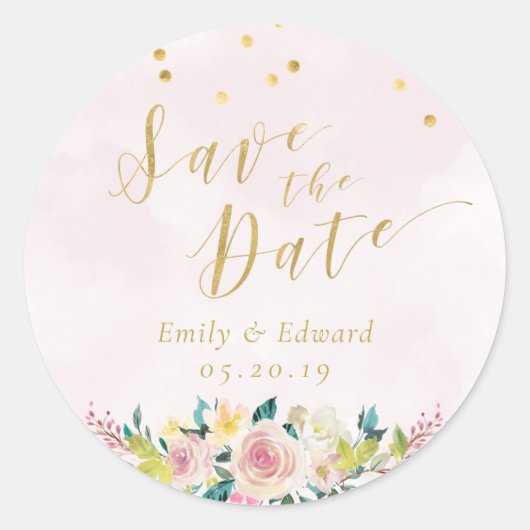 Sticker Rond Mariage floral rose vif Enregistrer la date (Devant)