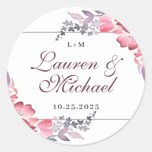 Sticker Rond Mariage floral roux roux poussiéreux (Devant)