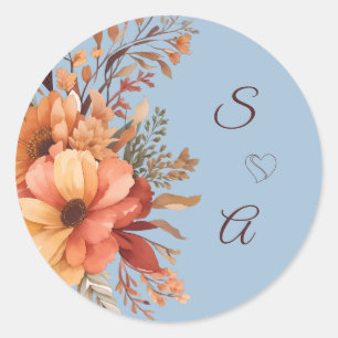 Sticker Rond Mariage Floral Rustique Aquarelle Monogramme d'Aut